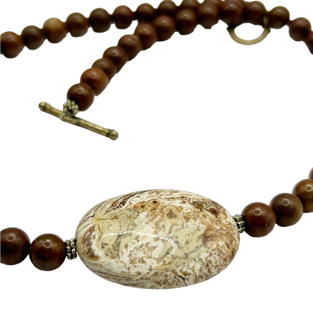 Brown marbled stone toggle necklace